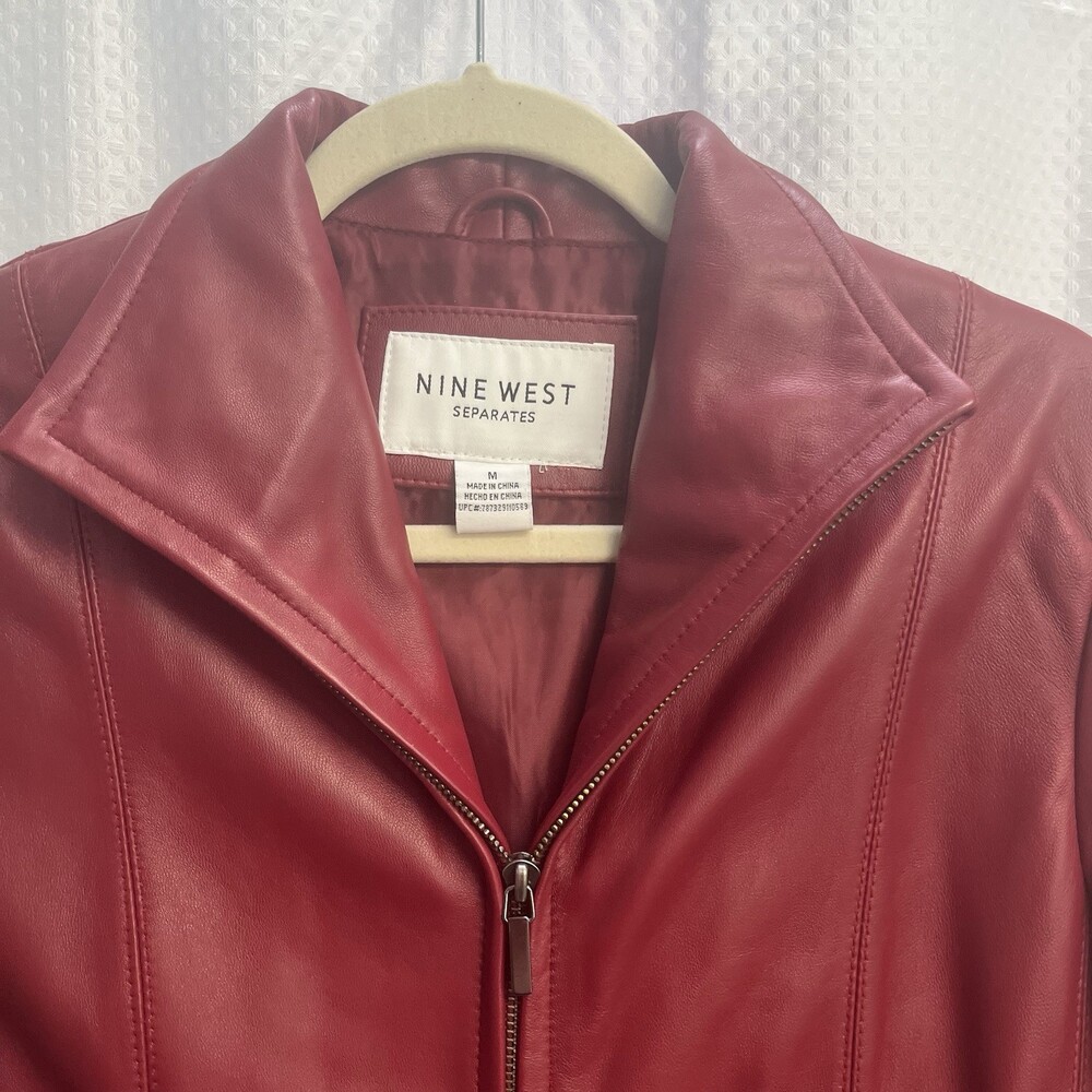 Nine‎ West Genuine Leather Red Full Zip Scuba Jacket Classic Medium - Picture 6 of 11